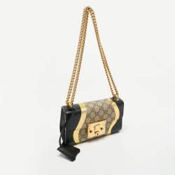 Pre Owned Gucci Black/Gold GG Supreme Canvas and Leather Small Padlock Shoulder Bag