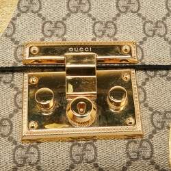 Pre Owned Gucci Black/Gold GG Supreme Canvas and Leather Small Padlock Shoulder Bag