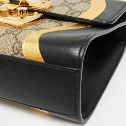Pre Owned Gucci Black/Gold GG Supreme Canvas and Leather Small Padlock Shoulder Bag