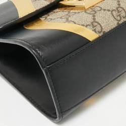 Pre Owned Gucci Black/Gold GG Supreme Canvas and Leather Small Padlock Shoulder Bag