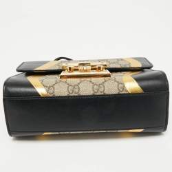 Pre Owned Gucci Black/Gold GG Supreme Canvas and Leather Small Padlock Shoulder Bag