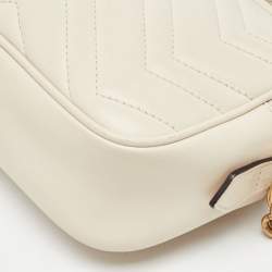 Pre Owned Gucci White Matelassé Leather GG Marmont Mini Camera Bag