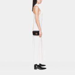Pre Owned Gucci Black Super Mini GG Marmont Matelasse Leather Torchon Flap Crossbody