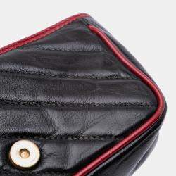 Pre Owned Gucci Black Super Mini GG Marmont Matelasse Leather Torchon Flap Crossbody
