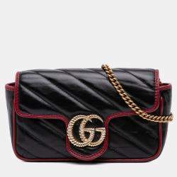 Pre Owned Gucci Black Super Mini GG Marmont Matelasse Leather Torchon Flap Crossbody