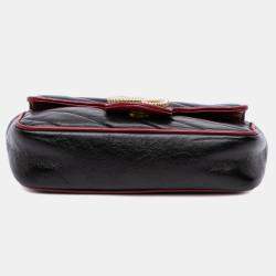 Pre Owned Gucci Black Super Mini GG Marmont Matelasse Leather Torchon Flap Crossbody
