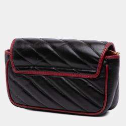 Pre Owned Gucci Black Super Mini GG Marmont Matelasse Leather Torchon Flap Crossbody