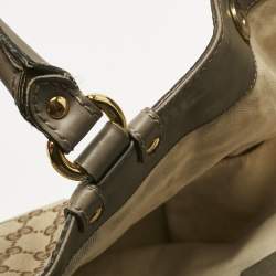 Pre Owned Gucci Grey/Beige GG Canvas and Leather Large Scarlett Stud Tote