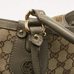 Pre Owned Gucci Grey/Beige GG Canvas and Leather Large Scarlett Stud Tote