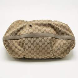 Pre Owned Gucci Grey/Beige GG Canvas and Leather Large Scarlett Stud Tote