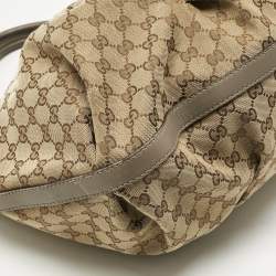Pre Owned Gucci Grey/Beige GG Canvas and Leather Large Scarlett Stud Tote