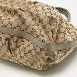 Pre Owned Gucci Grey/Beige GG Canvas and Leather Large Scarlett Stud Tote