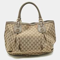 Pre Owned Gucci Grey/Beige GG Canvas and Leather Large Scarlett Stud Tote