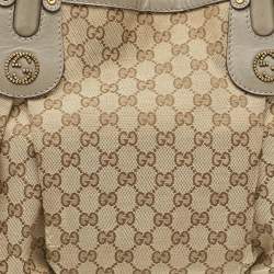 Pre Owned Gucci Grey/Beige GG Canvas and Leather Large Scarlett Stud Tote