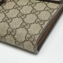 Pre Owned Gucci Beige/Brown GG Supreme Canvas and Leather Dionysus Wallet on Chain
