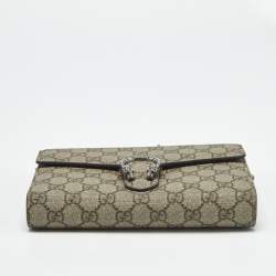 Pre Owned Gucci Beige/Brown GG Supreme Canvas and Leather Dionysus Wallet on Chain