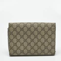 Pre Owned Gucci Beige/Brown GG Supreme Canvas and Leather Dionysus Wallet on Chain