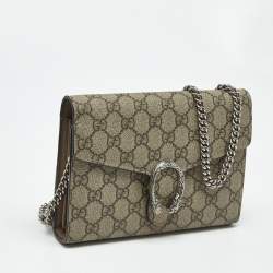 Pre Owned Gucci Beige/Brown GG Supreme Canvas and Leather Dionysus Wallet on Chain