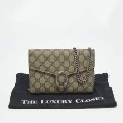 Pre Owned Gucci Beige/Brown GG Supreme Canvas and Leather Dionysus Wallet on Chain