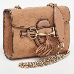 Pre Owned Gucci Light Brown Guccissima Leather Mini Emily Chain Shoulder Bag