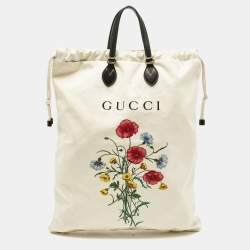 مملوكة مسبقًا Gucci Cream Chateau Marmont Laundry Drawstring Tote