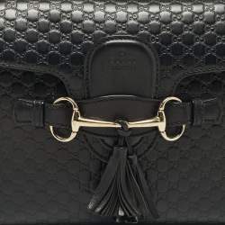 Pre Owned حقيبة كتف غوتشي إميلي سلسلة جلد مايكروغوتشيسيما سوداء متوسطة