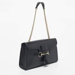 Pre Owned حقيبة كتف غوتشي إميلي سلسلة جلد مايكروغوتشيسيما سوداء متوسطة