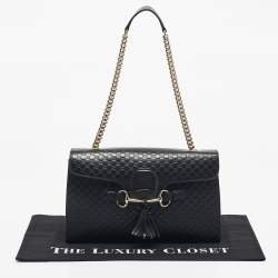 Pre Owned حقيبة كتف غوتشي إميلي سلسلة جلد مايكروغوتشيسيما سوداء متوسطة