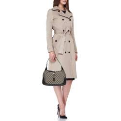 Pre Owned Gucci Black/Beige GG Canvas and Leather Jackie Hobo