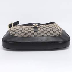 Pre Owned Gucci Black/Beige GG Canvas and Leather Jackie Hobo