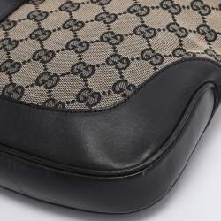 Pre Owned Gucci Black/Beige GG Canvas and Leather Jackie Hobo