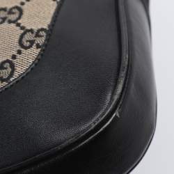 Pre Owned Gucci Black/Beige GG Canvas and Leather Jackie Hobo