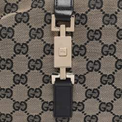 Pre Owned Gucci Black/Beige GG Canvas and Leather Jackie Hobo