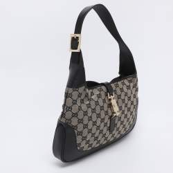 Pre Owned Gucci Black/Beige GG Canvas and Leather Jackie Hobo