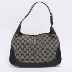 Pre Owned Gucci Black/Beige GG Canvas and Leather Jackie Hobo