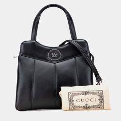 Pre Owned Gucci Black Small Leather Petite GG Tote