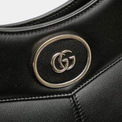 Pre Owned Gucci Black Small Leather Petite GG Tote