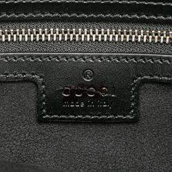Pre Owned Gucci Black Small Leather Petite GG Tote