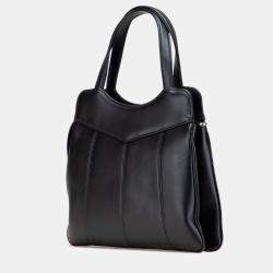 Pre Owned Gucci Black Small Leather Petite GG Tote