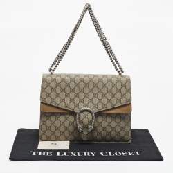 Pre Owned Gucci Beige GG Supreme Canvas and Suede Medium Dionysus Shoulder Bag