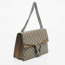 Pre Owned Gucci Beige GG Supreme Canvas and Suede Medium Dionysus Shoulder Bag