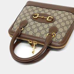 مملوكة مسبقًا حقيبة قمة غوتشي هورسبيت 1955 بيج بني PVC صغيرة للكتف