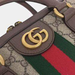 Pre Owned Gucci Beige Brown Canvas and Leather Ophidia Briefcase