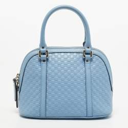 Pre Owned Gucci Light Blue Microguccissima Leather Mini Nice Dome Bag
