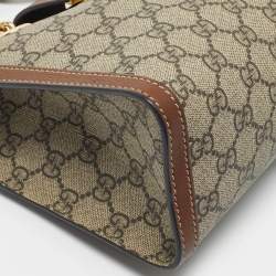 مملوكة مسبقًا حقيبة قفل صغيرة قماش جى جى سوبرم بني/بيج قوتشي