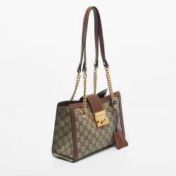 مملوكة مسبقًا حقيبة قفل صغيرة قماش جى جى سوبرم بني/بيج قوتشي