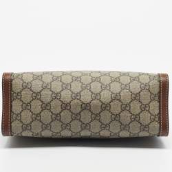 مملوكة مسبقًا حقيبة قفل صغيرة قماش جى جى سوبرم بني/بيج قوتشي