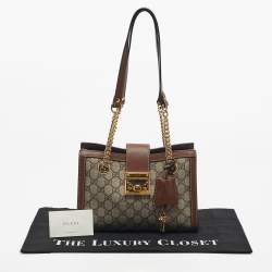 مملوكة مسبقًا حقيبة قفل صغيرة قماش جى جى سوبرم بني/بيج قوتشي