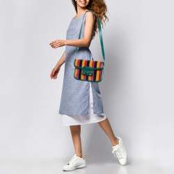 Pre Owned Gucci Multicolor Baiadera Stripe Velvet and Leather Horsebit 1955 Shoulder Bag