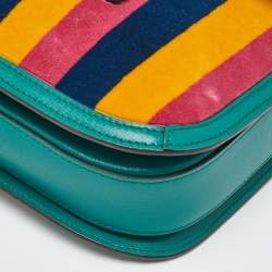 Pre Owned Gucci Multicolor Baiadera Stripe Velvet and Leather Horsebit 1955 Shoulder Bag